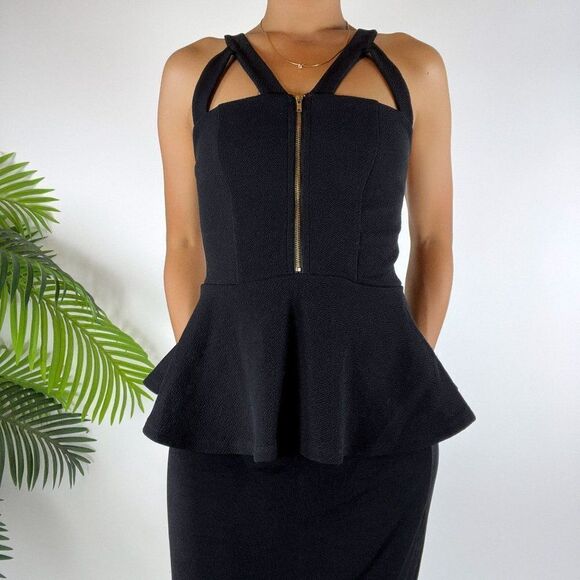 Vintage Y2K Black Soft Grunge Strappy Dark Coquette Peplum Top / Size: Small - Picture 3 of 5